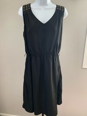 Studio Y Black Sleeveless V-Neck Mini Dress with Studded Shoulders